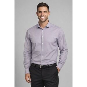 Original Penguin Men's Slim Fit Dress Shirt Purple Print 16.5 34/35 Heritage L